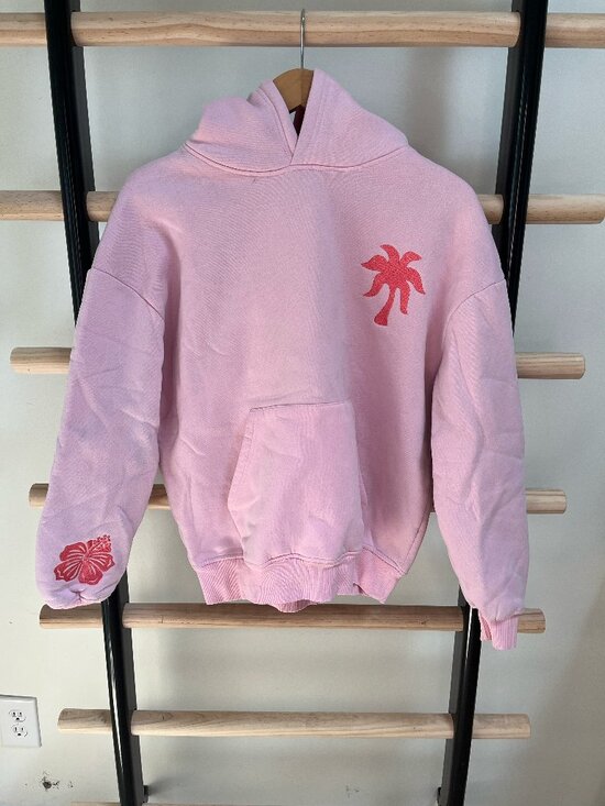 Pink Palm Puff Jackets & Blazers - Pink Palm Puff "Everything Comes in Waves" Hoodie in Pink